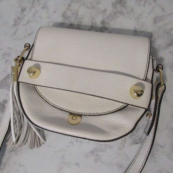Milly White Leather Crossbody Bag Pebbled Tassel - Picture 4 of 11